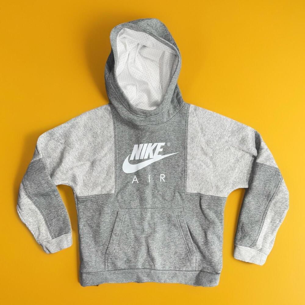 Men's Nike Air BB Fleece Pullover Hoodie Size Youth  Large Grey White DD6383-063